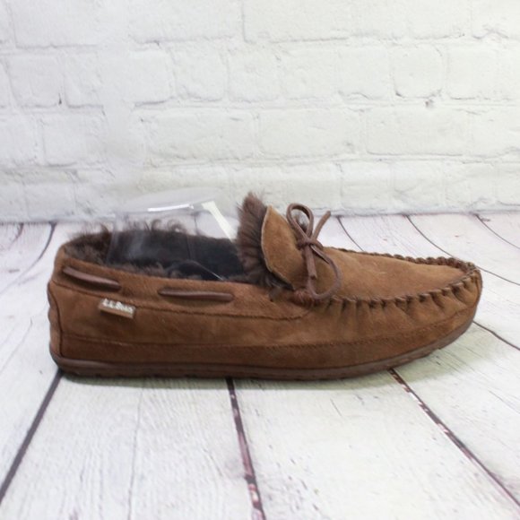 L.L. Bean Other - *LL Bean Brown Suede Wicked Good Shearling Lined Moccasin Slippers 11 Inch